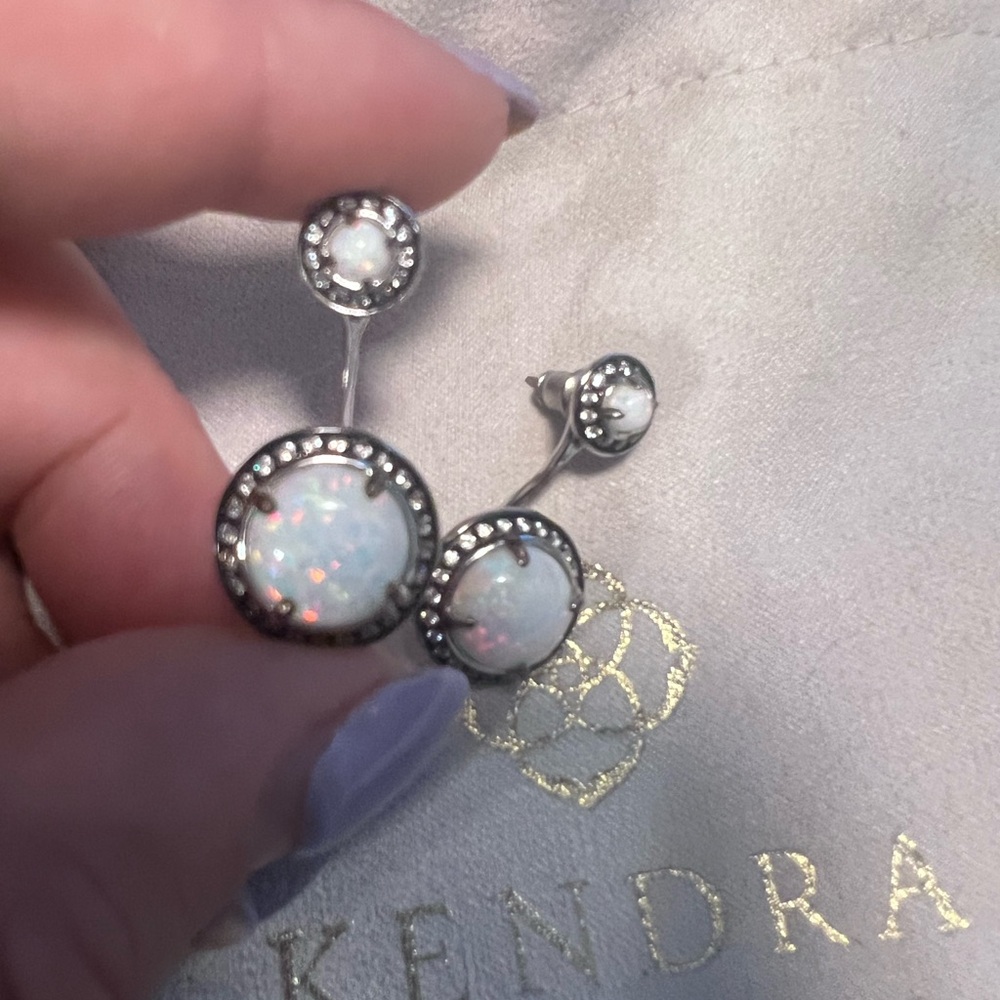 Kendra Scott Silver and White Opal Camille Earring Jacket